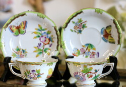 Herendi Viktória VBO mintás porcelán kávés csésze szettek, vitrin állapotban