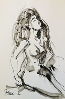 Térdelő szépség. 21x15 cm. Kneeling beauty art by Konrad Biro.