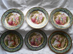 6 db antik jelenetes  süteményes tányér- cseh porcelán    15 cm