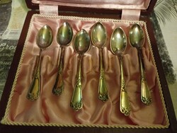 Antik ezüst mokkáskanál készlet 6 db 11 cm hosszú dísz dobozában