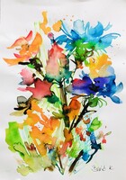 Vadvirágok art by Konrad Biro.Kiemelkedő kvalitás ! A4 méret. Akvarell