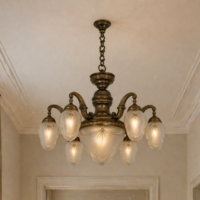 6 karú sárgaréz csillár csiszolt üveg búrákkal – komplett, működő