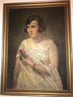 Karlovszky Bertalan(1858-1938) - Női portré. Olaj/vászon,1900 körül.