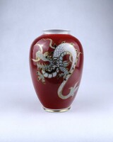 1Z834 Régi vörös sárkány mintás Wallendorf porcelán váza gömbváza 18.7 cm