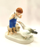Nagyon ritka Karl Ens porcelán figura kisfiú libákkal 15cm