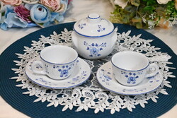 Eredeti Herendi Village Pottery kék virágmintás készlet 2 csésze cukortartóval