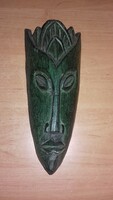 Afrikai stílusú faragott fa fali maszk zöldre festve - 21 cm