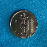 Dánia - Denmark - 1 krone - 1989 coin
