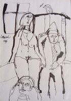 Dávid Lehel: Szerelmi háromszög - egyedi tusrajz 1996-ból