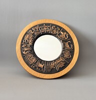 Retro Iparművészeti Zodiákus (Horoszkópos) Réz Falitükör – 20 cm