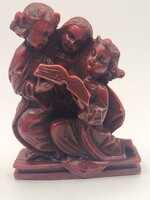 Vintage vörös műgyanta angyal szobor – Három éneklő angyal