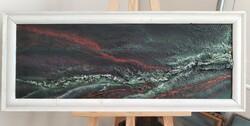 Háborgó tenger (Baranyó Sándor?) festmény 105x43 cm kerettel
