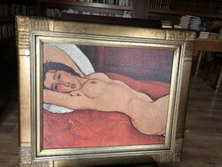 Amadeo Modigliani: Fekvő akt múzeumi minőségű reprodukció, giclée nyomtatással, tömörfa keretben,
