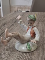 Herendi Békától Ijedt Fiú.Kézzel Festett 70-80-as Évek.Hibátlan.
