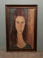 Amadeo Modigliani: Jeanne Hébuterne portréja másolat, minőségi, tömörfa keretben