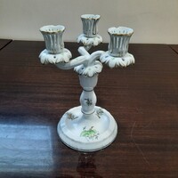 Herendi hecsedli, csipkebogyó mintás 3 ágú porcelán gyertyatartó