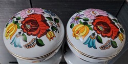 Kalocsai porcelán bonbonier PÁR – nagy 12 cm, kézzel festett, hibátlan