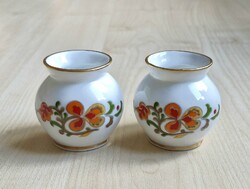 Ritka vintage Schmidt Brazil porcelán mini váza pár – aranyozott, 5 cm