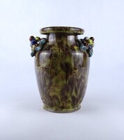 1Z912 Régi jelzett nagyméretű art deco folyatott mázas Szécsi kerámia váza 22 cm