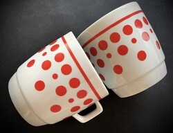 Zsolnay 2 db vitrin piros pöttyös bögre