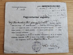 Fegyvertartási engedély 1919-ből vadászfegyverre gróf Blankenstein Pálnak