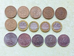 Franciaország 15 db Különböző Érme 2 5 10 Francs 1976-1992