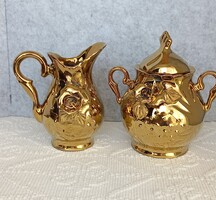 Vélhetően orosz, vintage arany színű porcelán cukortartó és tejkiöntő