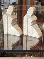 TÉRDELŐ NŐK, ART DECO HANGULATÚ, 2 DB KÖNYVTÁMASZ KŐ SZOBOR 13 CM