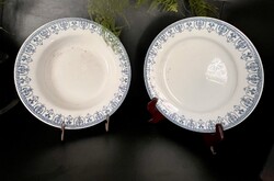 Antik vintage kék mintás Hüttl Tivadar porcelán mély és lapos tányér XX. századi gyűjtői darabok