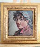 Szép női portréfestmény (Pállya Celesztin?) 46x48 cm kerettel