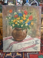 PIPACSOS VIRÁGCSENDÉLET, JELZETT OLAJ, VÁSZON, SZILVÁSY FESTMÉNY 60 X 50 CM