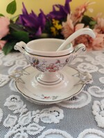 Eladó gyönyörű antik szecessziós porcelán virág mintás szoszos mártásos tál saját kiszedo kanalaval!