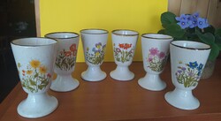 Vintage vadvirágos kerámia kehely szett (6 db) – Hibátlan állapotban