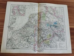 Stieler Iskolai atlaszából eredeti térkép, Észak-Nyugati Németország, Hollandia és Belgium(1878)