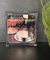 Antik cizellált, ezüstözött poháralátét készlet tartóval