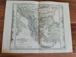 Stieler Iskolai atlaszából eredeti térkép,Európai török birodalom, Dunai fejedelemségek (1878)