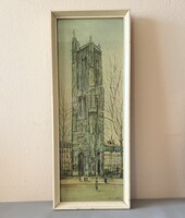 Maurice Utrillo: La Tour Saint-Jacques – Vintage művészeti nyomat (Lipcse) 19x51 cm