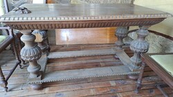 Antik, neoreneszánsz tölgyfa étkező garnitúra (asztal + 4 szék) – Restaurálási alapnak kiváló!