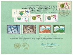 ENSZ emléklap 100 éves az UPU FDC 1974 - Mi:NT-GE 39-40 - Kat. ért.: 1.50€ (M)