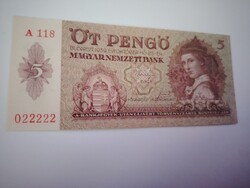5 pengő bankjegy 1939 aUNC különleges sorszám 022222