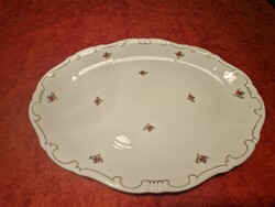 Zsolnay, aranyozott, vadvirágos, porcelán sültes tál, 36 cm x 26 cm, hibátlan