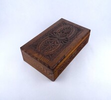1Z933 Antik népi faragásokkal díszített faragott fadoboz 8.4 x 18 x 30 cm