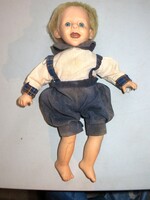 Régi antik porcelán baba karakter kék nadrágban  30 cm