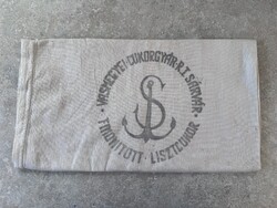 Vintage lisztes zsák – Sárvári cukorgyár – feliratos, ipartörténeti textil