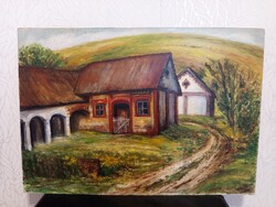 Árvai Erzsébet: Tanyasi udvar , olaj festménye (50x35 cm)