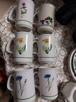 Botanikai, gyógynövényes porcelán bögre, többféle virággal