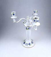 1Z915 Háromkarú szeder mintás Hollóházi porcelán gyertyatartó 14 cm