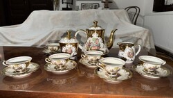 ELADÓ vintage 6 személyes aranyozott porcelán kávéskészlet romantikus mintával