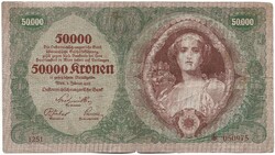 50000 korona kronen 1922 Ausztria Magyarország 5 jegyű sorszám