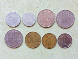Románia 8 db Különböző Érme 10 20 50 100 1000 5000 Lej Lei 1991-2002